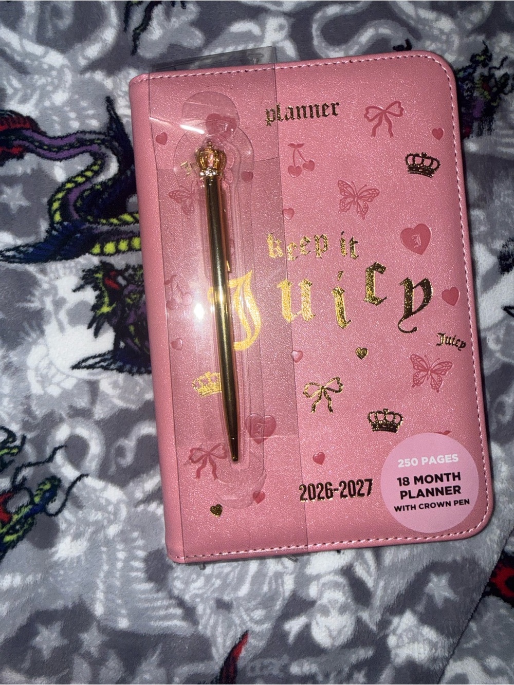 Juicy Couture Pink 18-Month Planner with Gold Crown Pen